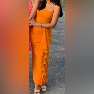 Vibrant Orange Ruffled Formal dress